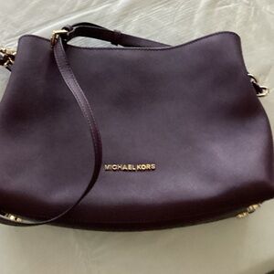 Michael Kors Plum Leather Shoulder Bag with Gold Hardware